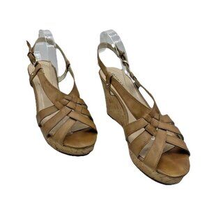 Guess Kayce Faux Leather Cork Platform Wedge Sandals Size 11 Tan Nude
